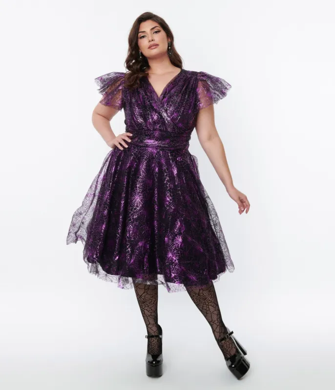 Magnolia Place Black & Purple Spider Web Midori Swing Dress sold by Unique Vintage