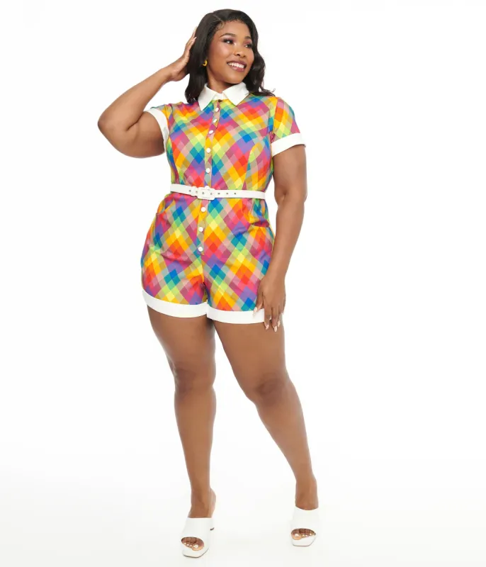 Unique Vintage Plus Size 1950s Rainbow Madras Plaid Patsy Romper made by Unique Vintage