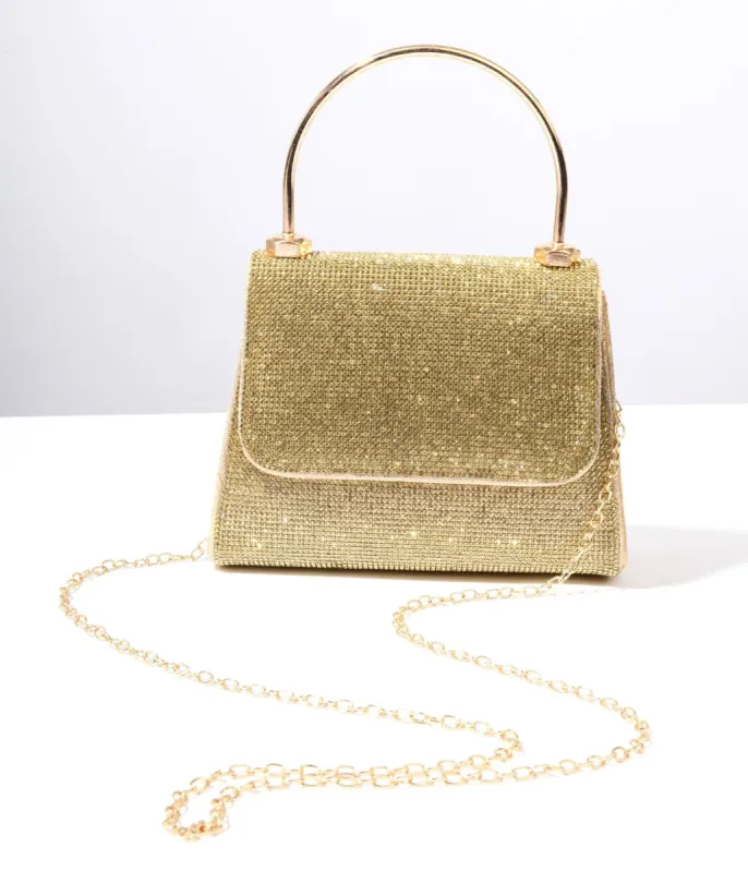Gold Rhinestone Mirror Metallic Mini Handbag sold by Unique Vintage