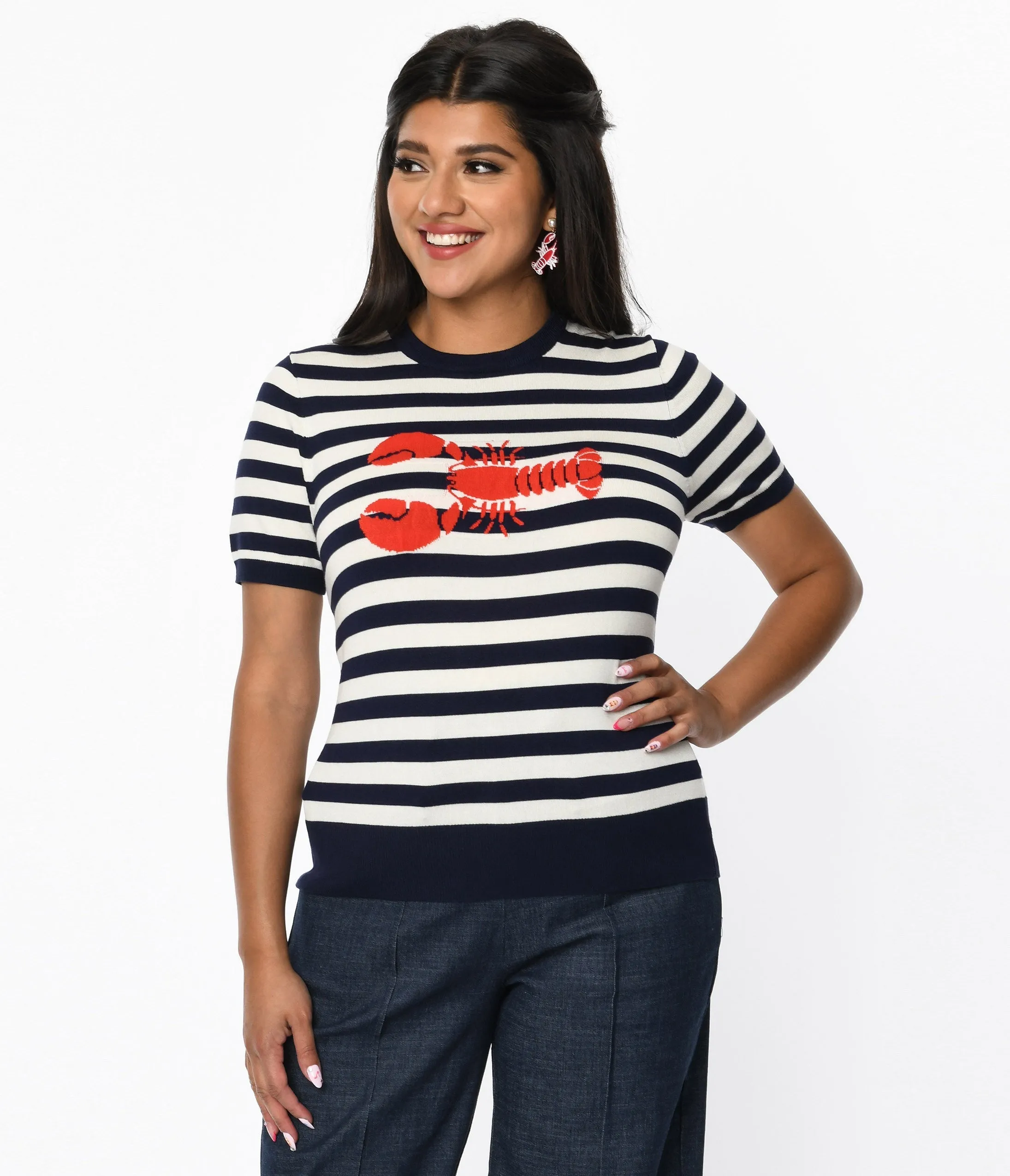 Unique Vintage Navy & White Stripe Lobster Sweater sold by Unique Vintage product image thumbnail 3