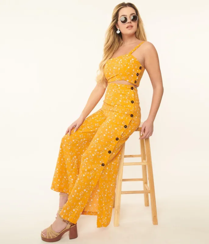 Orange & White Floral Side Button Pants sold by Unique Vintage