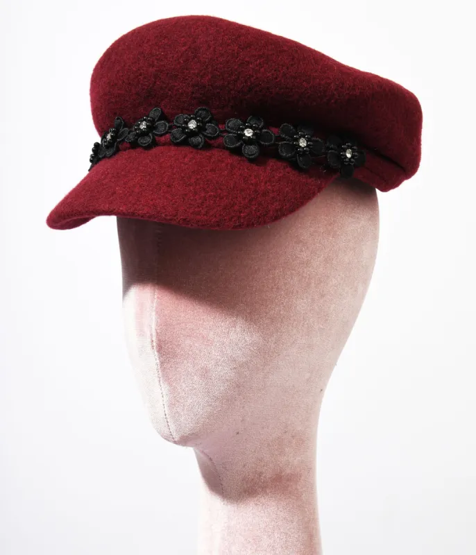 Wine Wool & Black Daisy Cap sold by Unique Vintage