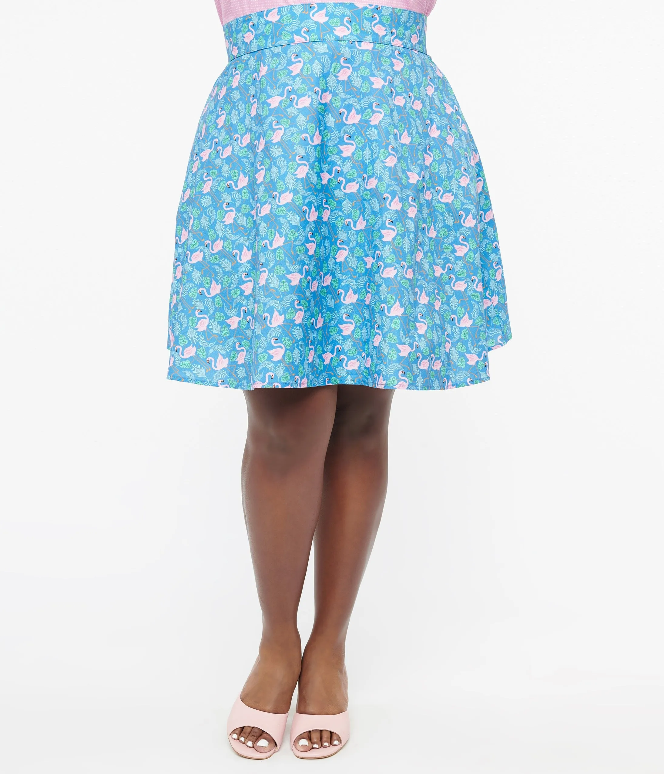 Retrolicious Plus Size 1950s Blue & Pink Flamingo Print Cotton Skater Skirt sold by Unique Vintage product image thumbnail 2