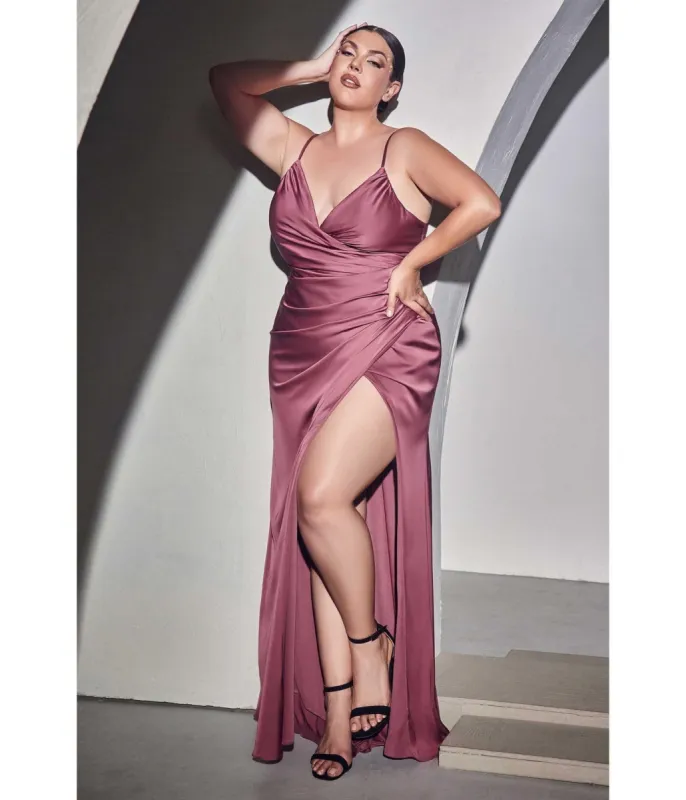 Ladivine by Cinderella Divine Plus Size Mauve Rose Ruched Satin Mystique Prom Gown sold by Unique Vintage