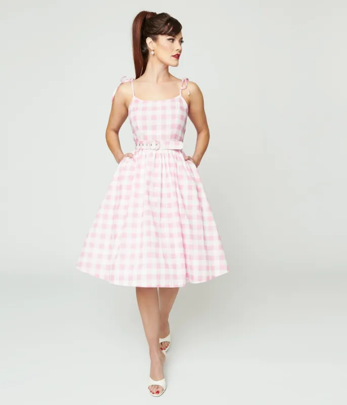 Unique Vintage Pink & White Gingham Bobbie Swing Dress sold by Unique Vintage