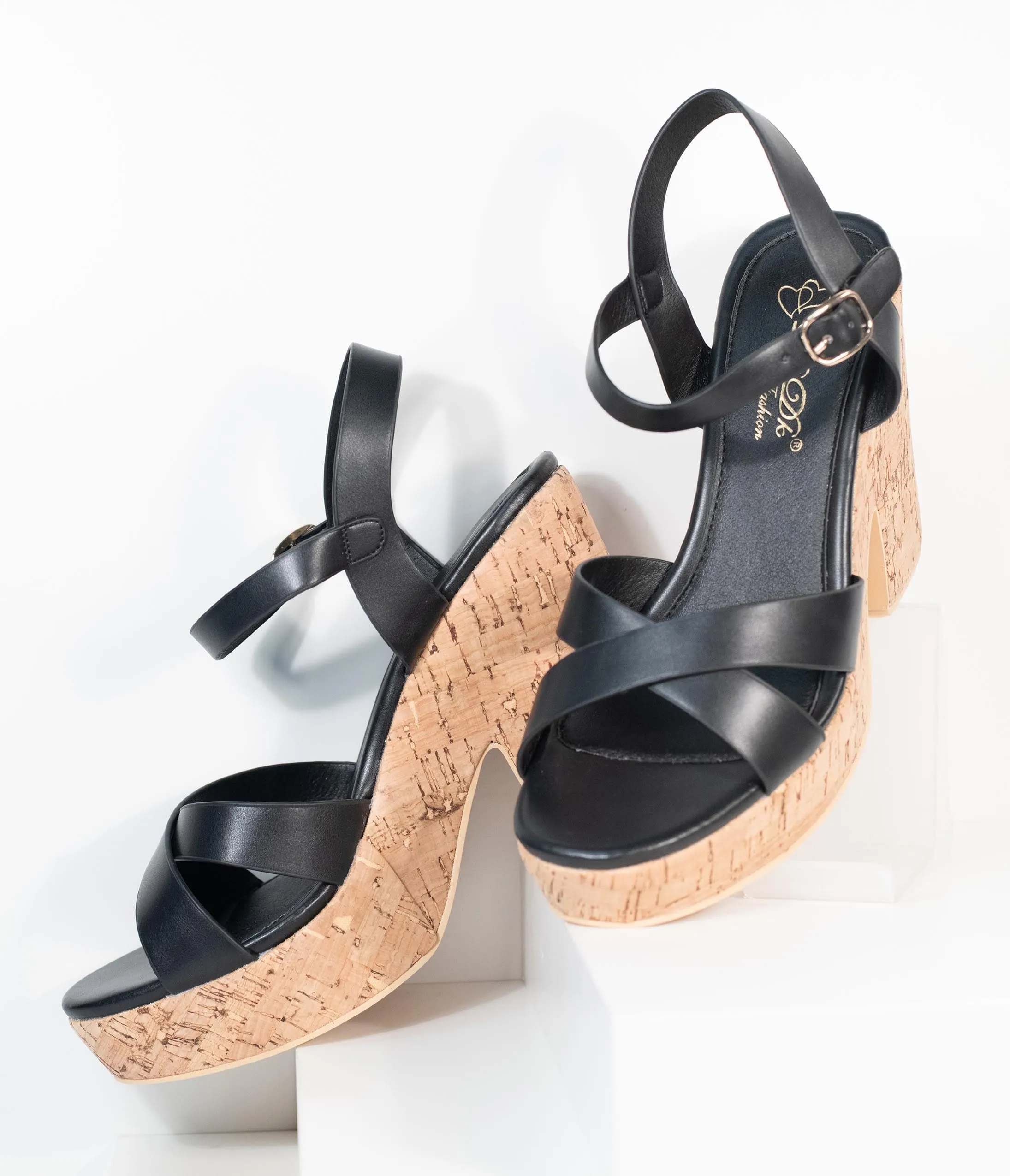 Black Leatherette & Cork Stacked Platform Heels sold by Unique Vintage product image thumbnail 2