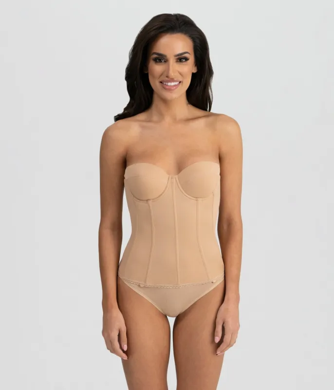 Mocha Low Back Strapless Longline Brianna Bra sold by Unique Vintage