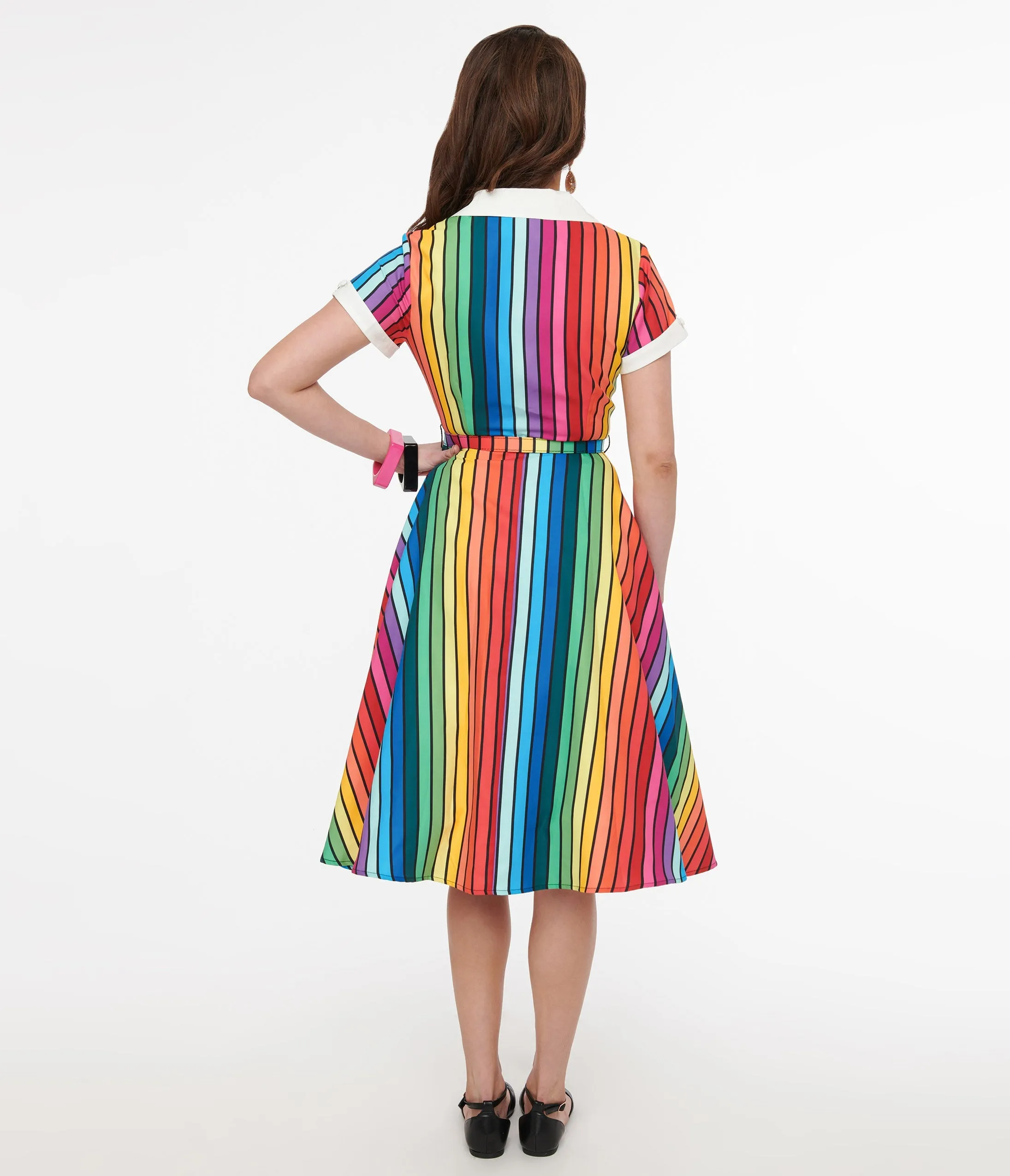 Unique Vintage 1950s Rainbow Stripe Pride Alexis Swing Dress sold by Unique Vintage product image thumbnail 3