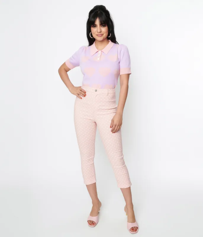 Unique Vintage Pink & White Pin Dot Heart Pocket Rachelle Capri Pants sold by Unique Vintage