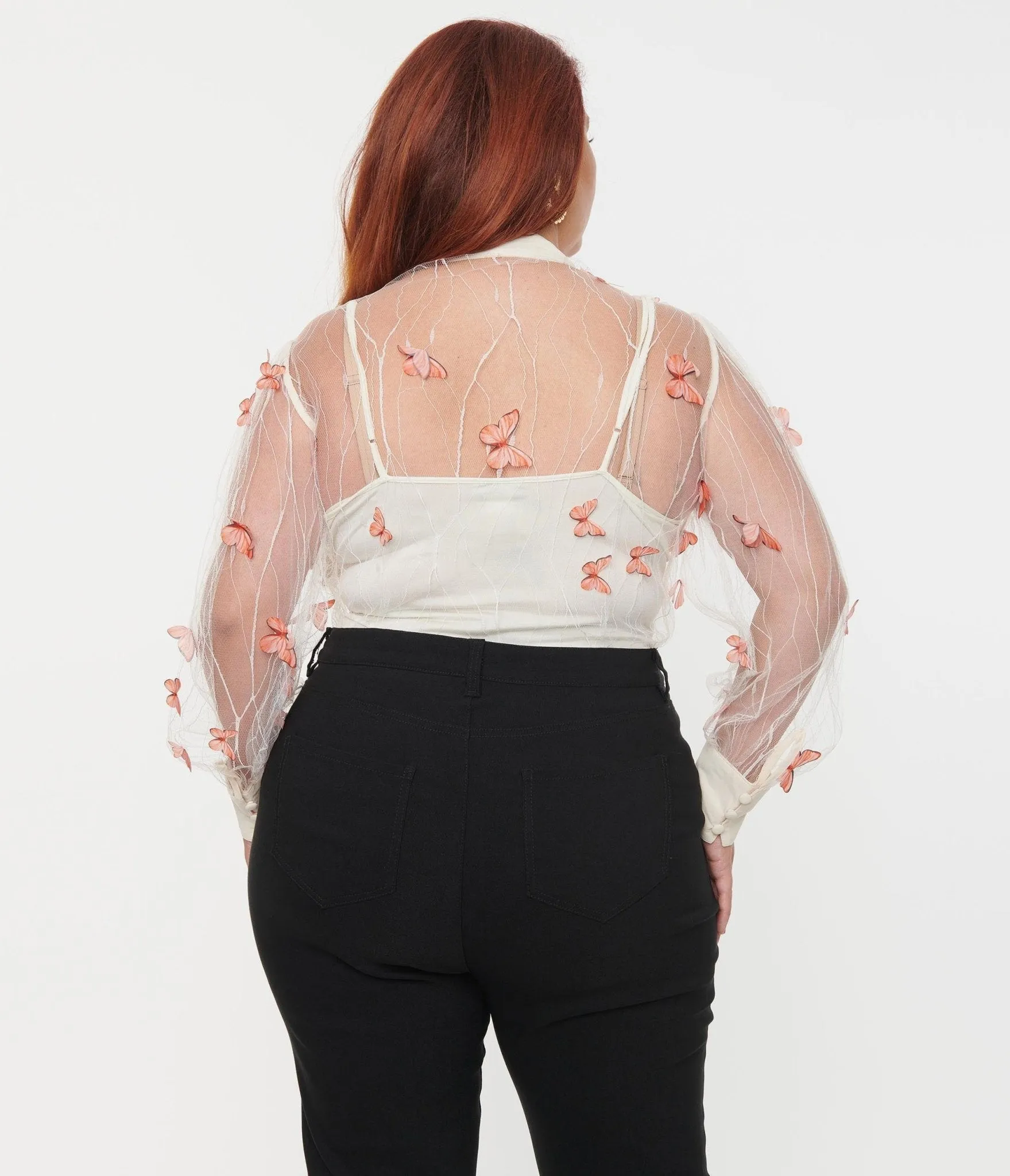 Unique Vintage Plus Size Ivory & Butterfly Mesh Gwen Blouse sold by Unique Vintage product image thumbnail 3
