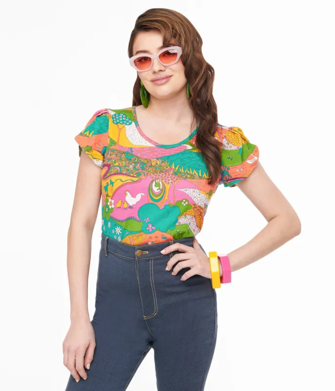 1970s Psychedelic Landscape Cotton Tee sold by Unique Vintage