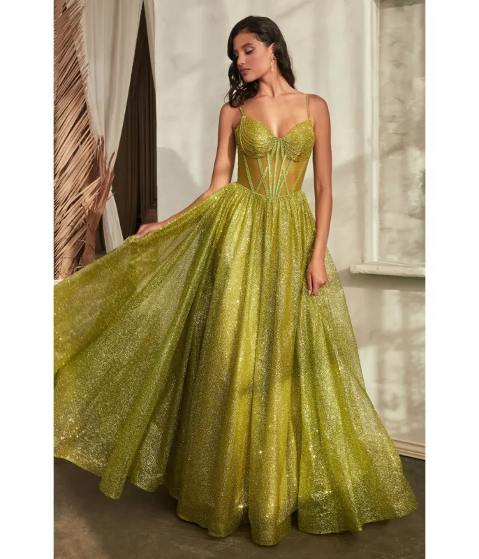 Cinderella Divine Greenery Corset Glitter Prom Gown sold by Unique Vintage