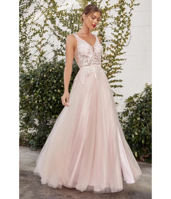 Cinderella Divine  Blush Lace Tulle Bridesmaid Gown sold by Unique Vintage