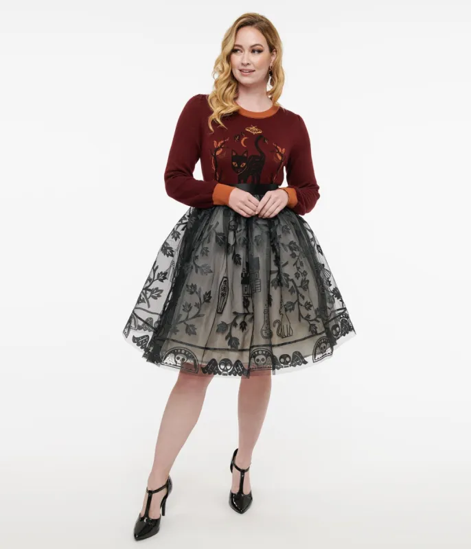 Disney Hocus Pocus Collection by Unique Vintage Black Hocus Pocus Glitter Tulle Flare Skirt sold by Unique Vintage