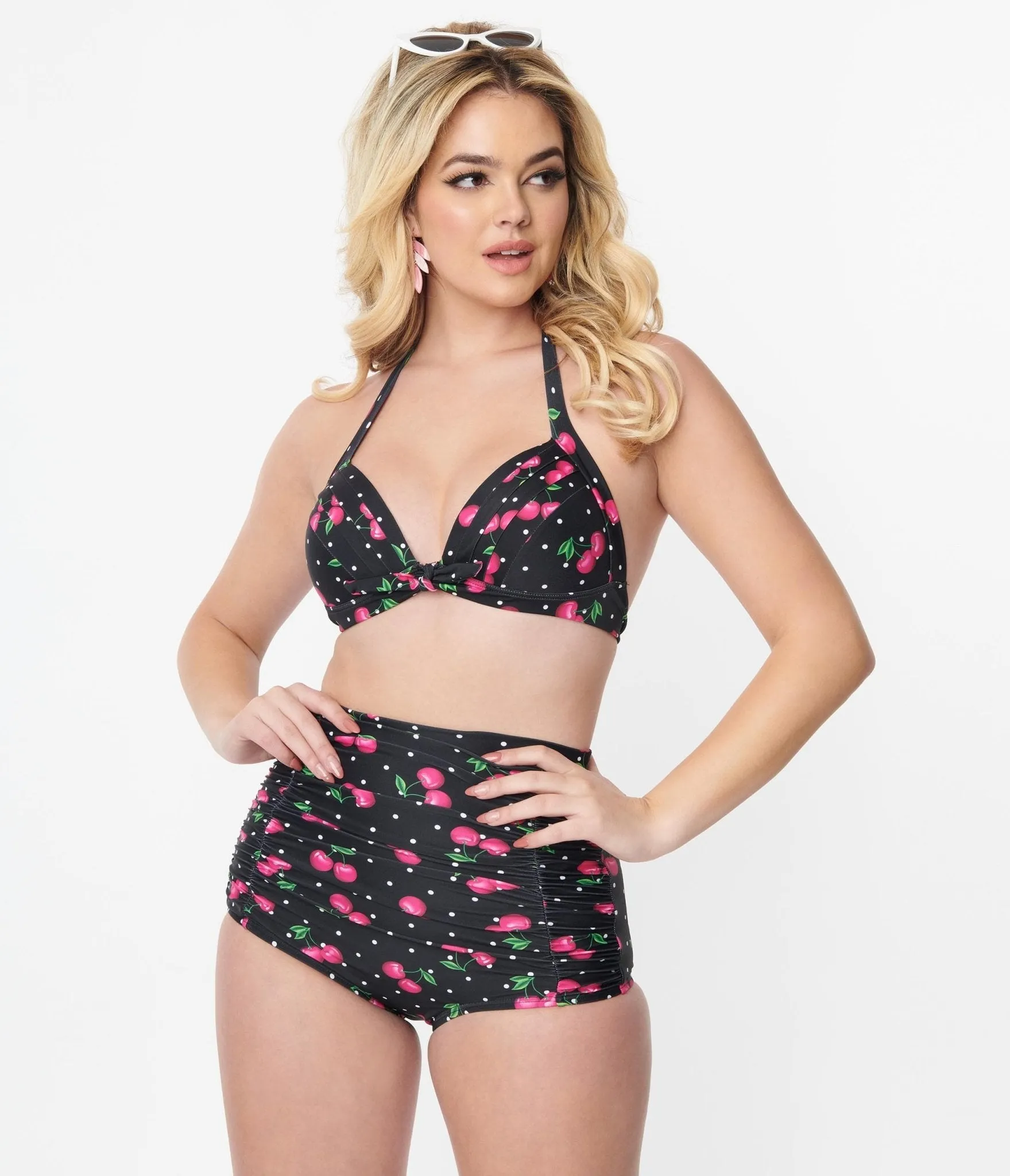 Unique Vintage Black & Hot Pink Cherry Pin Dot Monroe Swim Top sold by Unique Vintage product image thumbnail 4