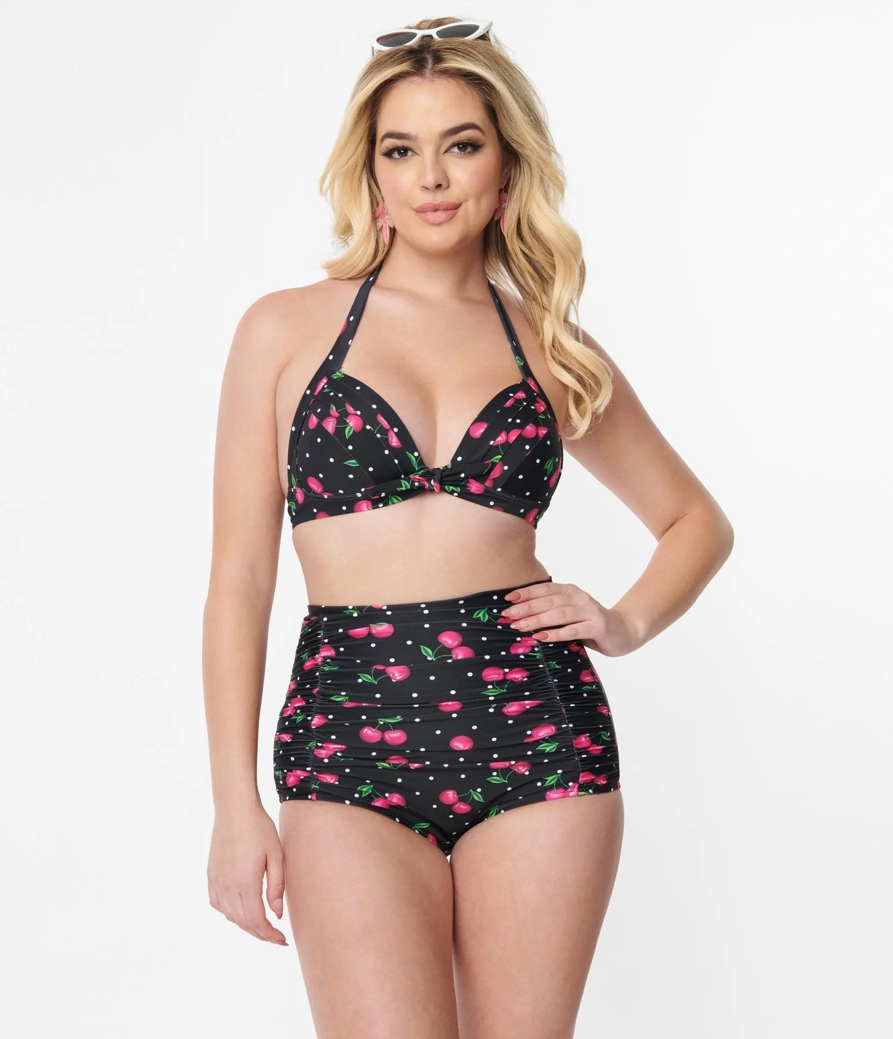 Unique Vintage Black & Hot Pink Cherry Pin Dot Monroe Swim Top sold by Unique Vintage product image thumbnail 3