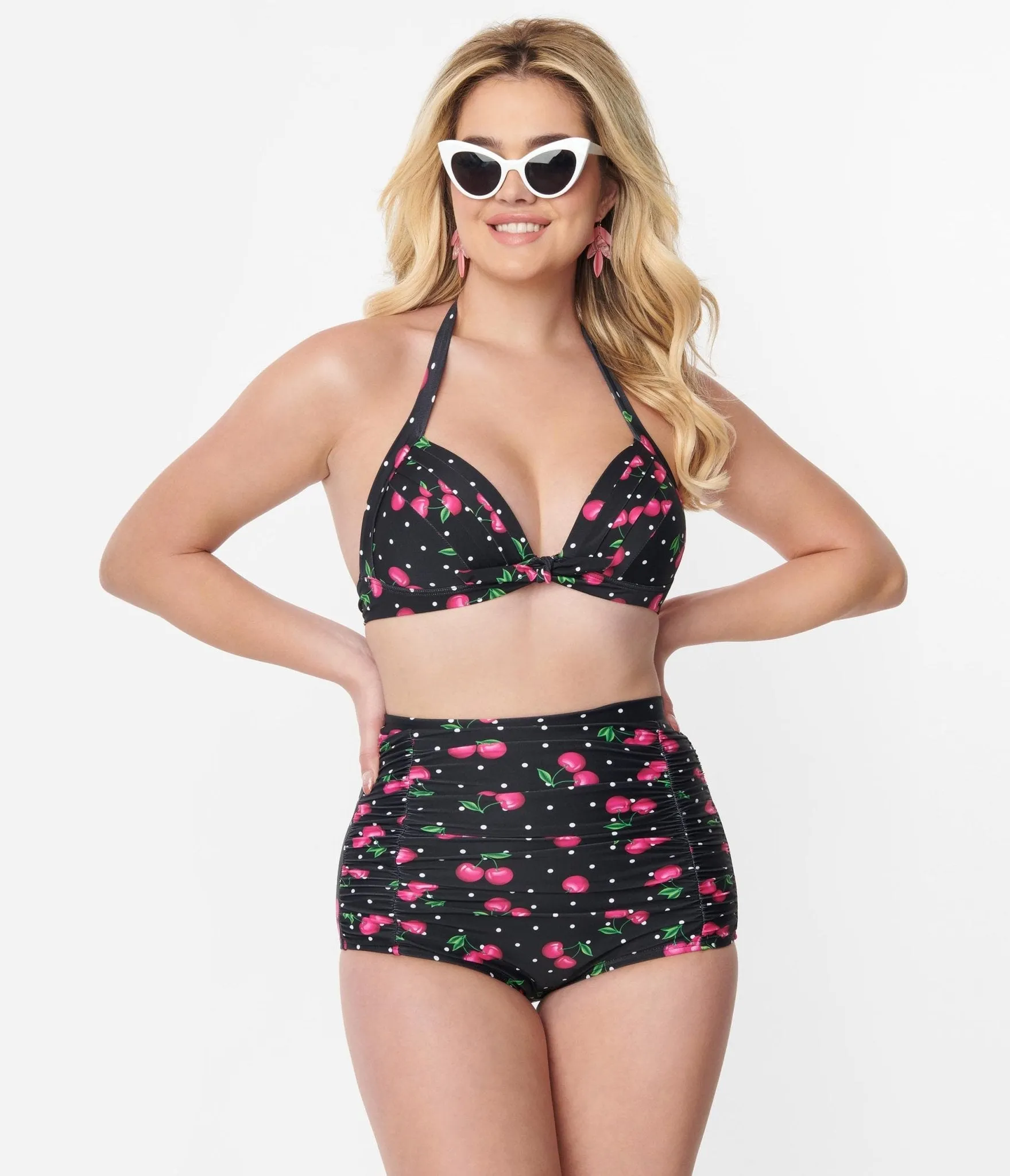 Unique Vintage Black & Hot Pink Cherry Pin Dot Monroe Swim Top sold by Unique Vintage product image thumbnail 5