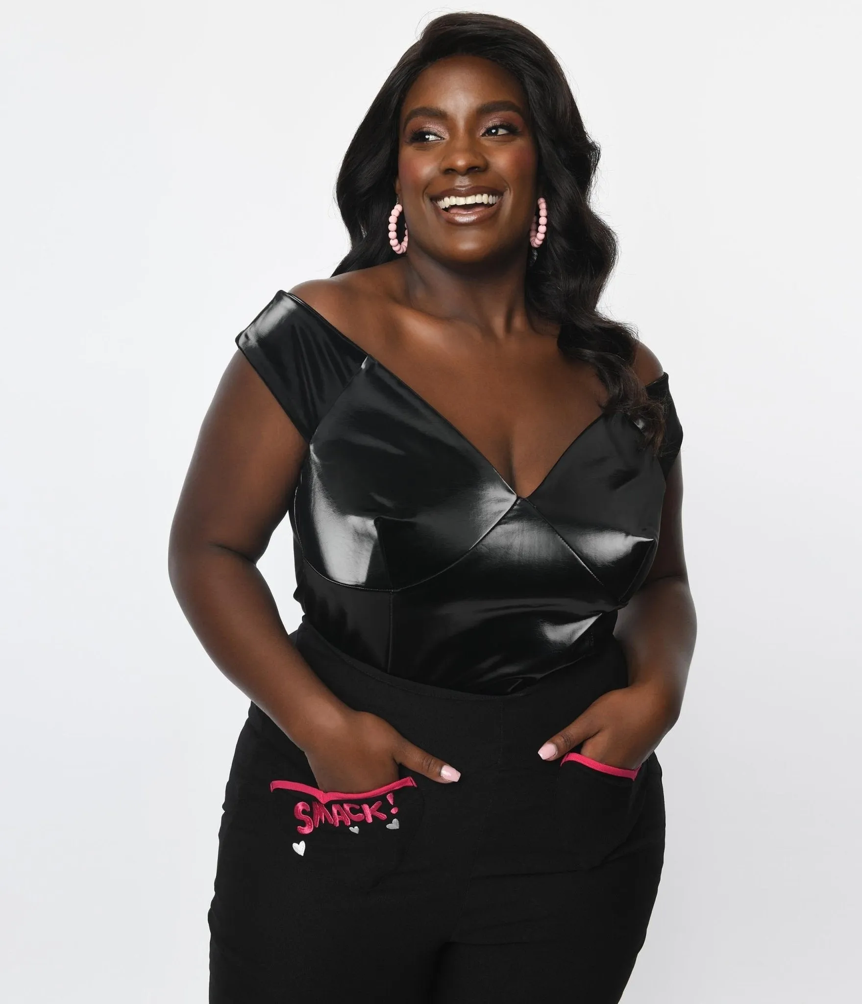 Betty & Veronica x Unique Vintage Plus Size Black Vegan Leather Violet Top sold by Unique Vintage