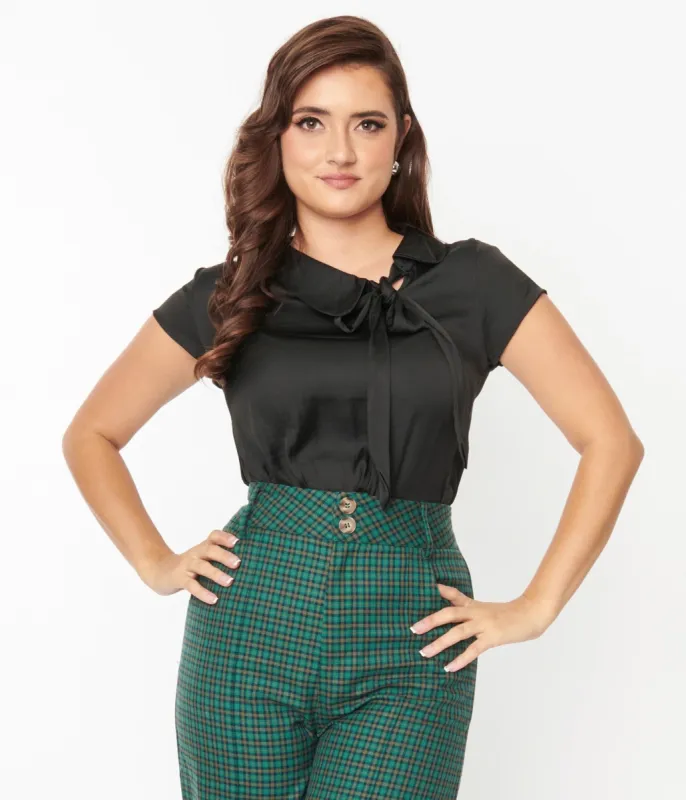 Black Satin Bow Blouse sold by Unique Vintage