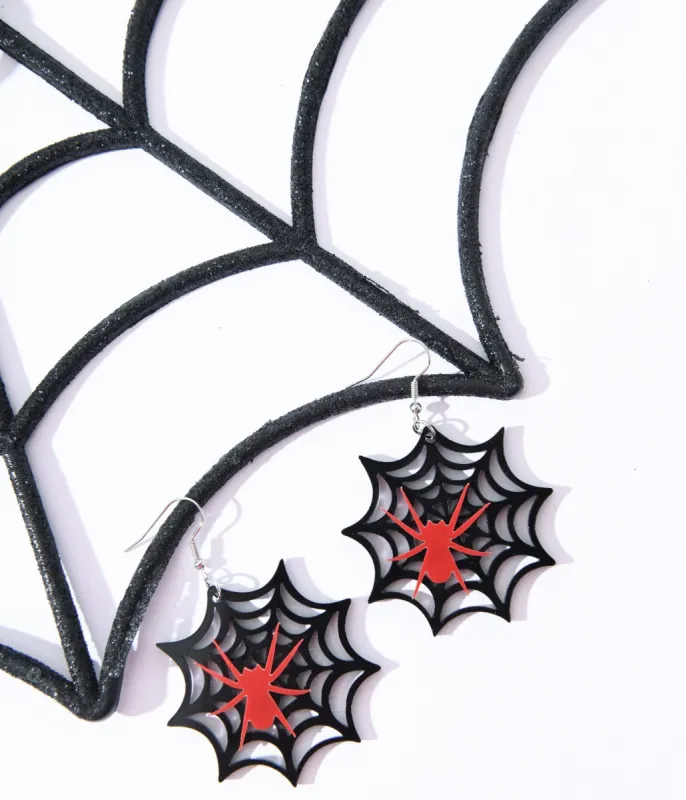 Black Spider Web Drop Earrings sold by Unique Vintage