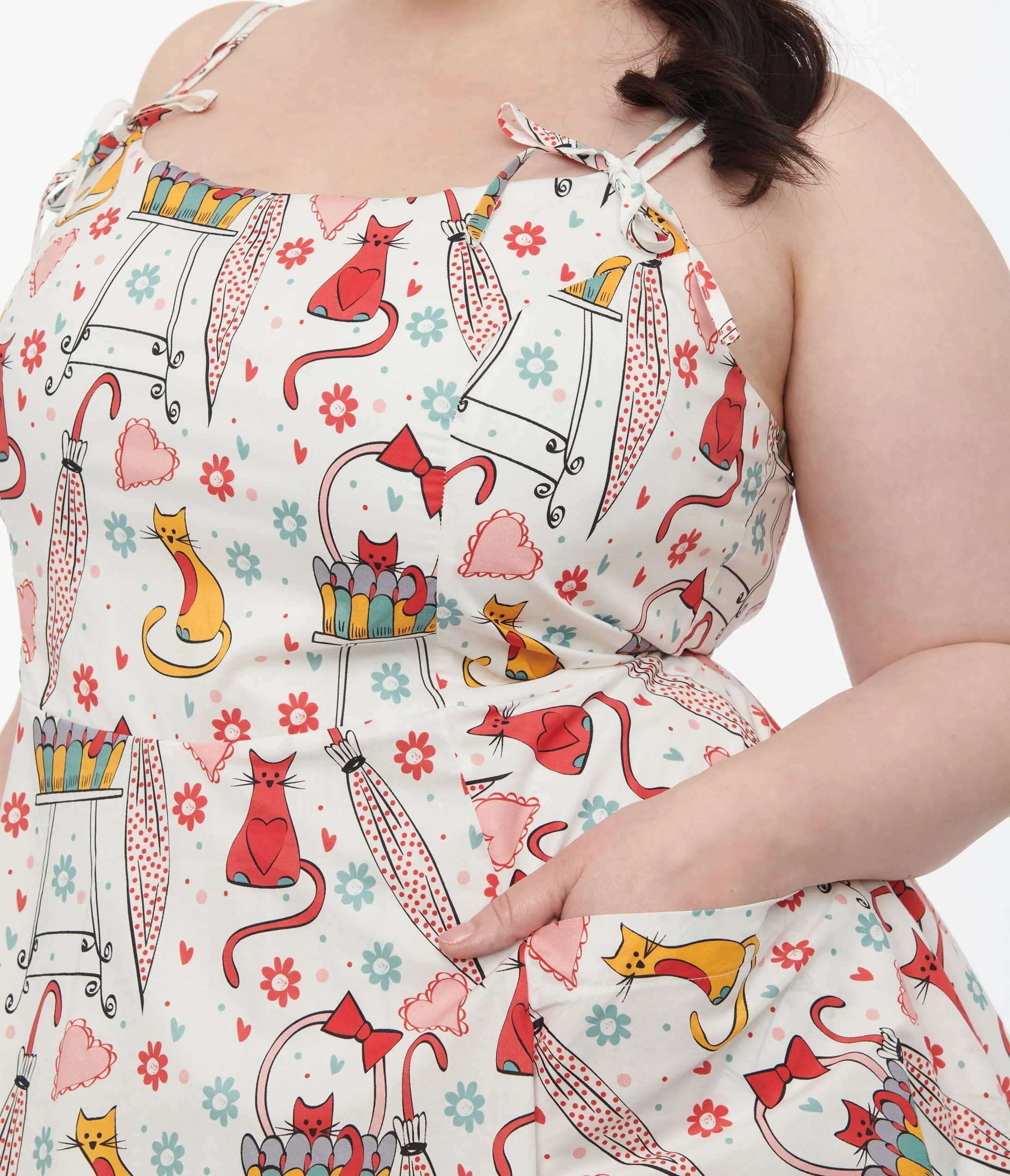 Unique Vintage Plus Size 1950s Red & Yellow Cat Print Cotton Bobbie Swing Dress sold by Unique Vintage product image thumbnail 2