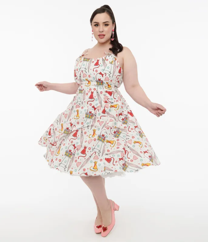 Unique Vintage Plus Size 1950s Red & Yellow Cat Print Cotton Bobbie Swing Dress sold by Unique Vintage