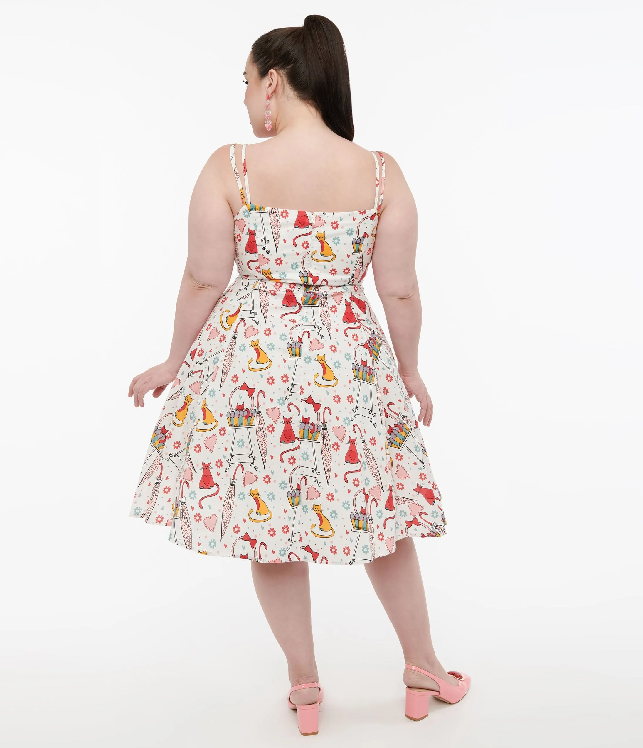 Unique Vintage Plus Size 1950s Red & Yellow Cat Print Cotton Bobbie Swing Dress sold by Unique Vintage product image thumbnail 3
