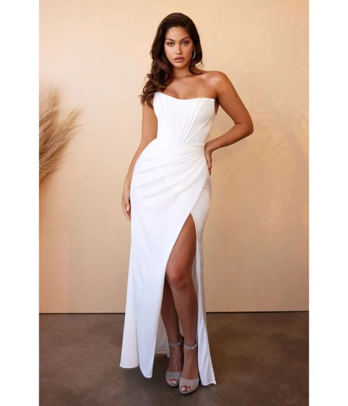Ladivine by Cinderella Divine White Off The Shoulder Corset Satin Bridal Gown sold by Unique Vintage