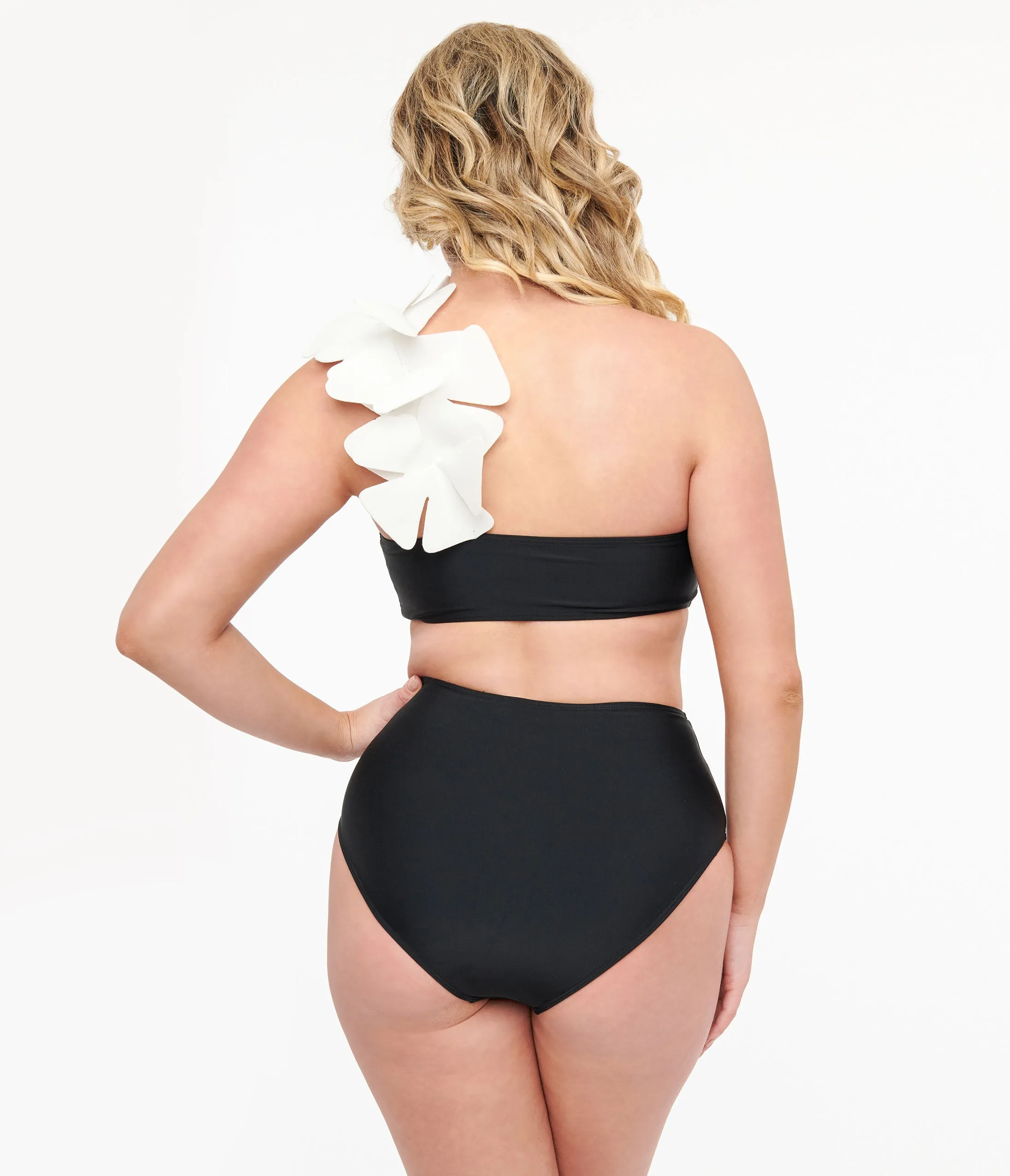 Black & White One Shoulder Flower Two Piece Swim Set sold by Unique Vintage product image thumbnail 2