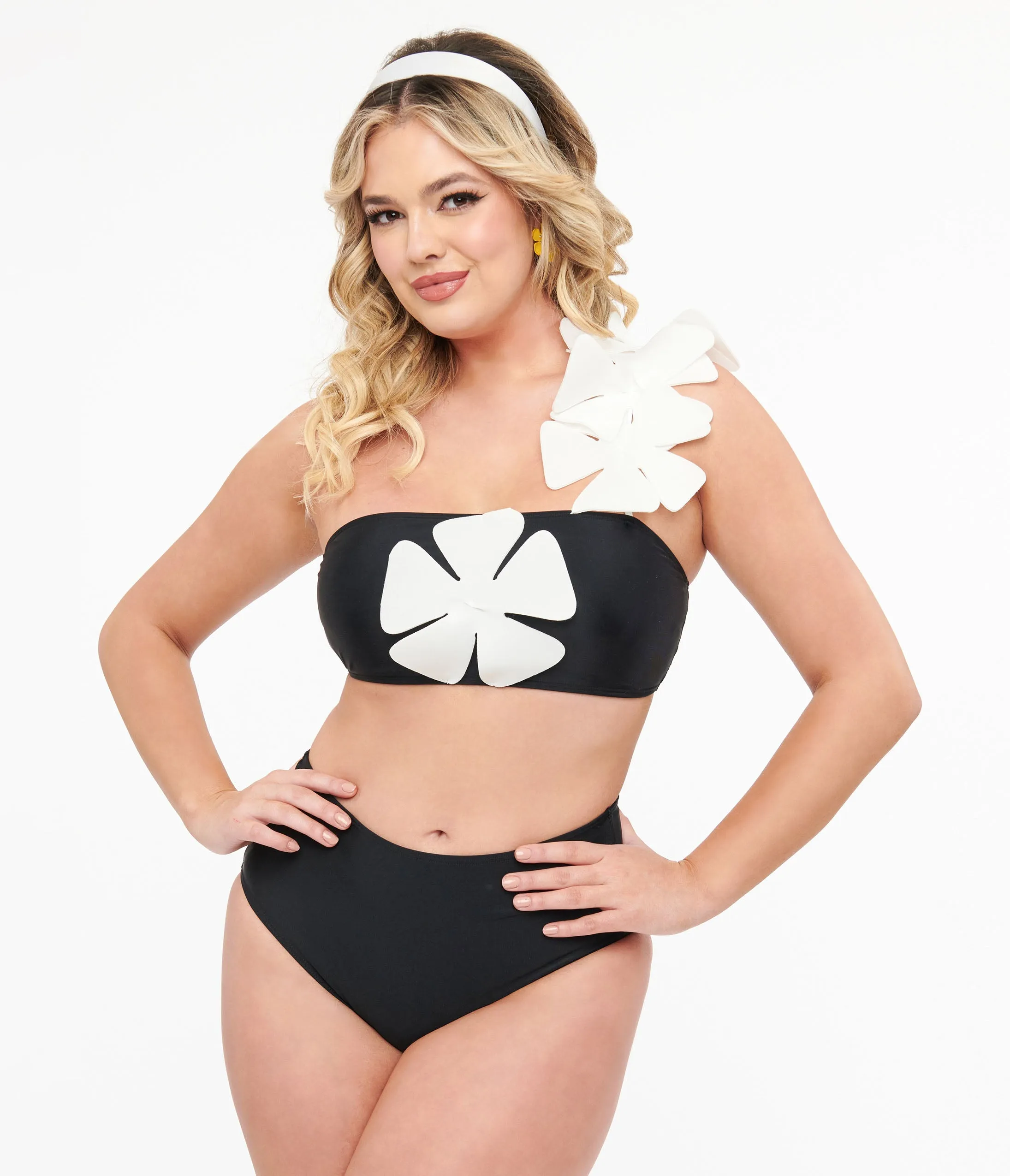 Black & White One Shoulder Flower Two Piece Swim Set sold by Unique Vintage product image thumbnail 3
