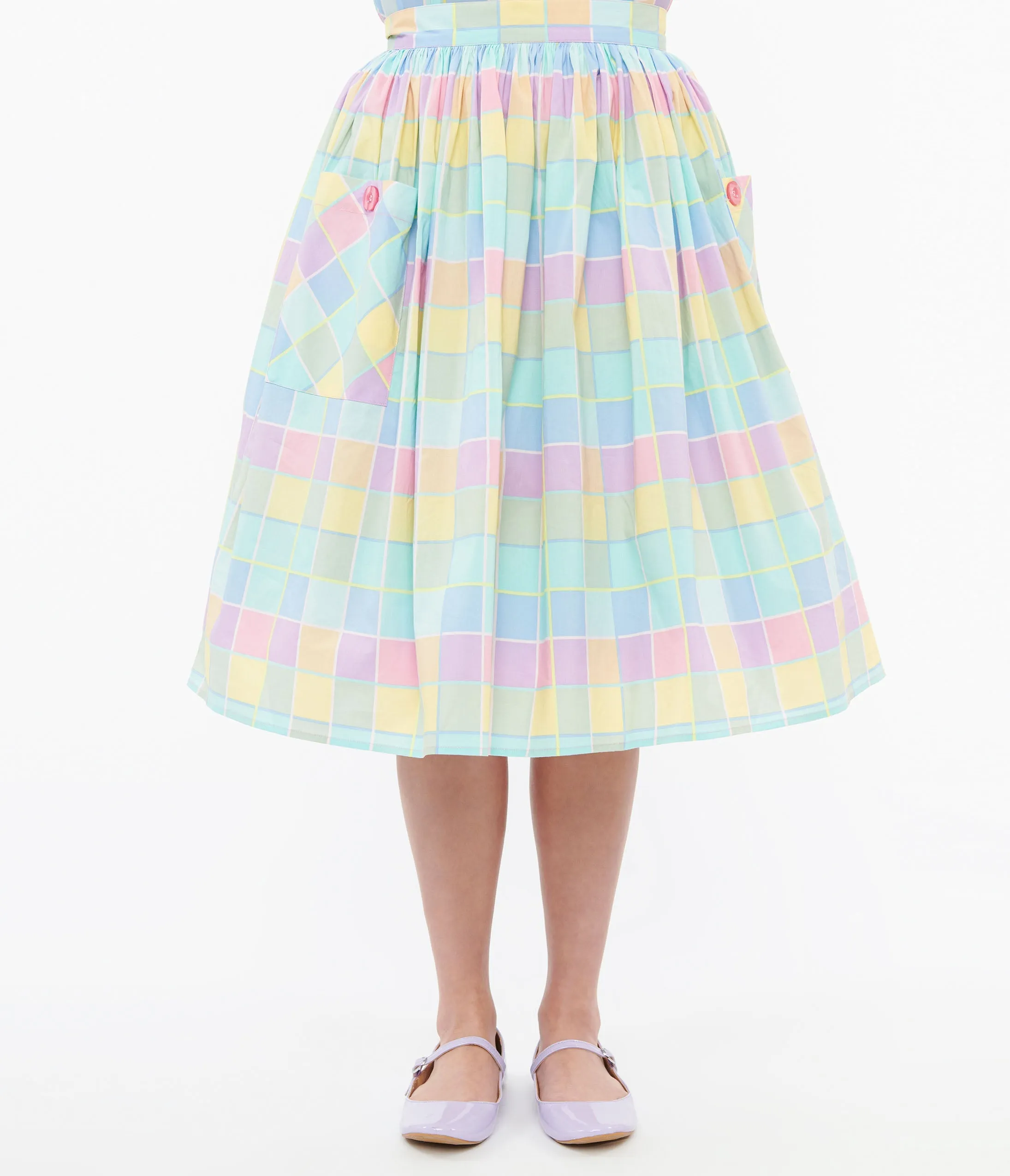 Hell Bunny 1950s Pastel Check Cotton Skye Swing Skirt sold by Unique Vintage product image thumbnail 2