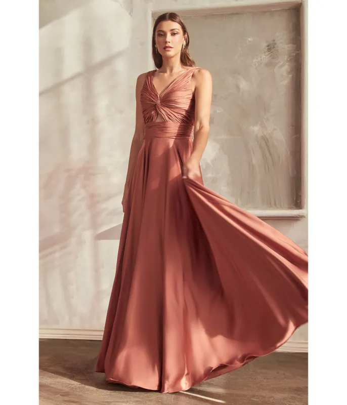 Cinderella Divine  Sienna Satin Ruched Knotted Keyhole Evening Gown made by Unique Vintage