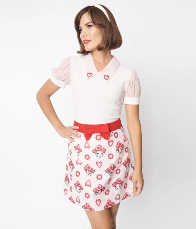Smak Parlour Pink & Red Madam Mushroom Mod Skirt sold by Unique Vintage
