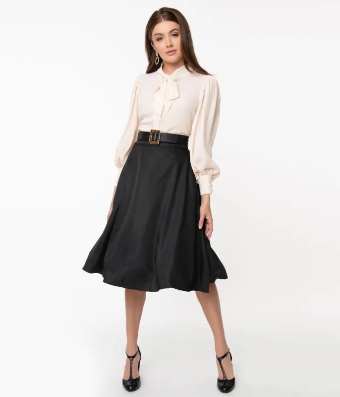 Unique Vintage Retro Style Black High Waist Vivien Swing Skirt sold by Unique Vintage