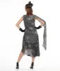Unique Vintage 1920s Black & Silver Sequin Spider Web Draped Flapper Dress sold by Unique Vintage