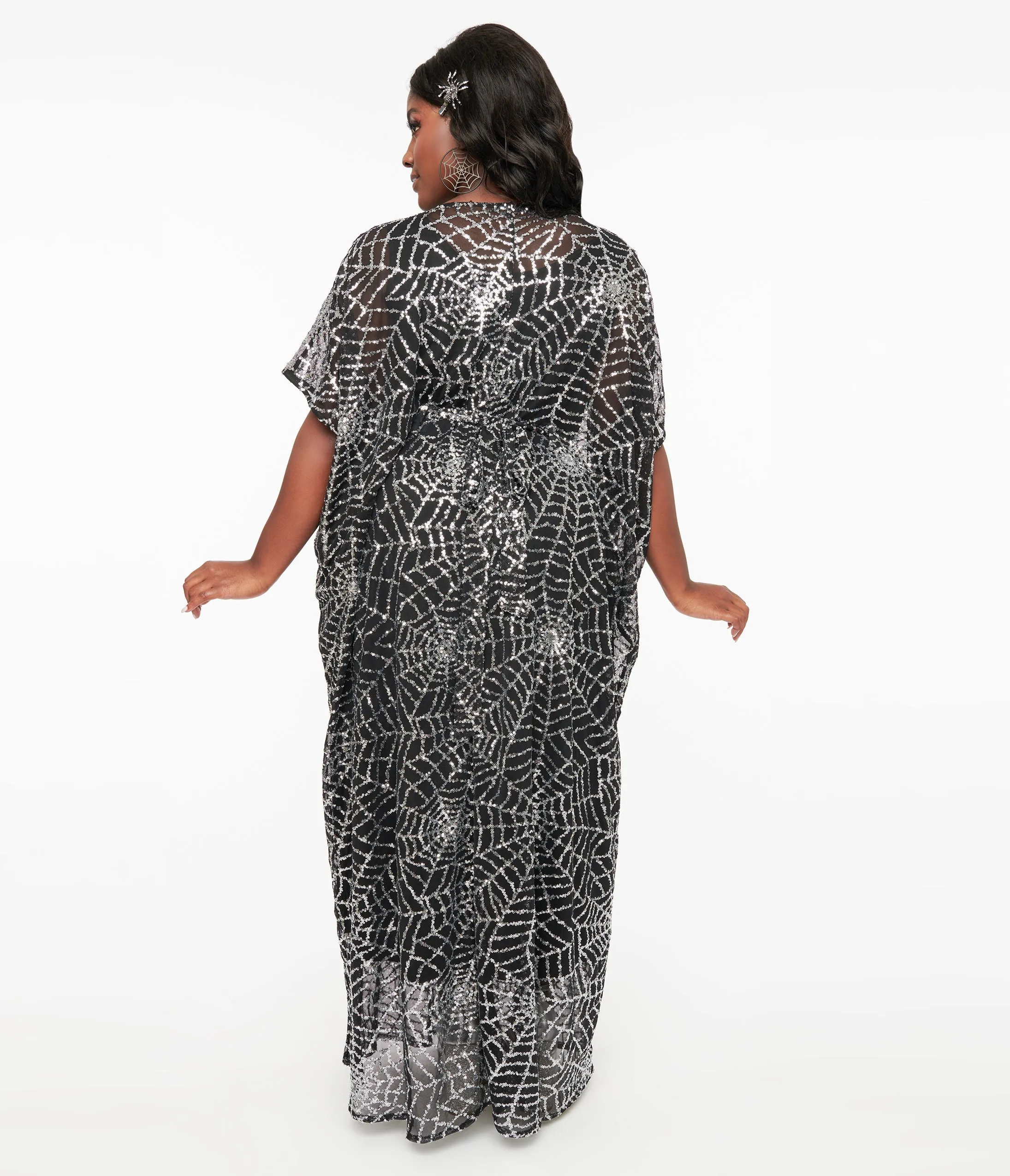 Unique Vintage Black & Silver Sequin Spider Web Burton Caftan Dress sold by Unique Vintage product image thumbnail 2