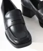 Black Leatherette Chunky Heel Loafers sold by Unique Vintage