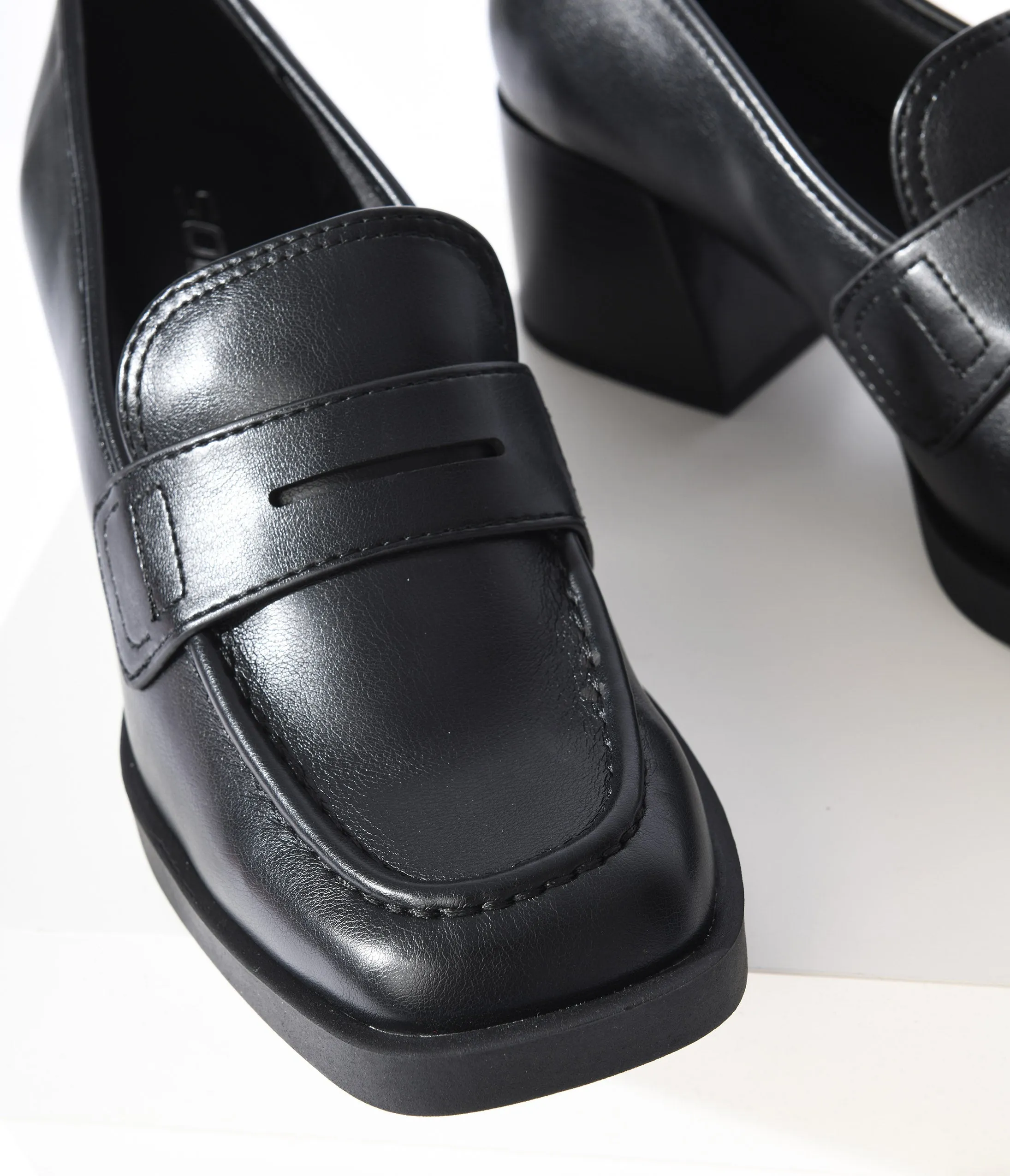 Black Leatherette Chunky Heel Loafers sold by Unique Vintage product image thumbnail 2
