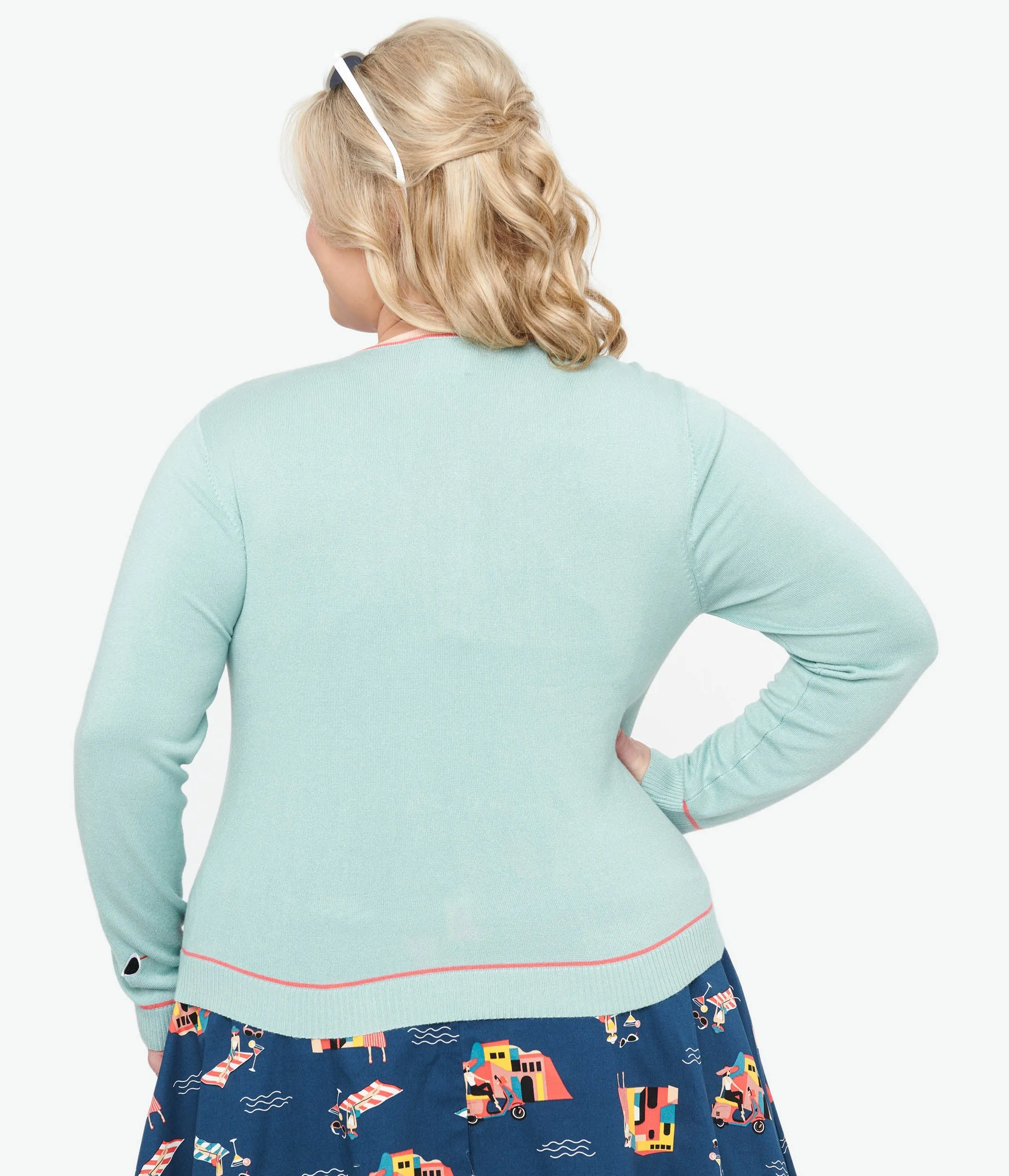 Plus Size 1950s Seafoam Green & Sunglasses Cardigan sold by Unique Vintage product image thumbnail 2