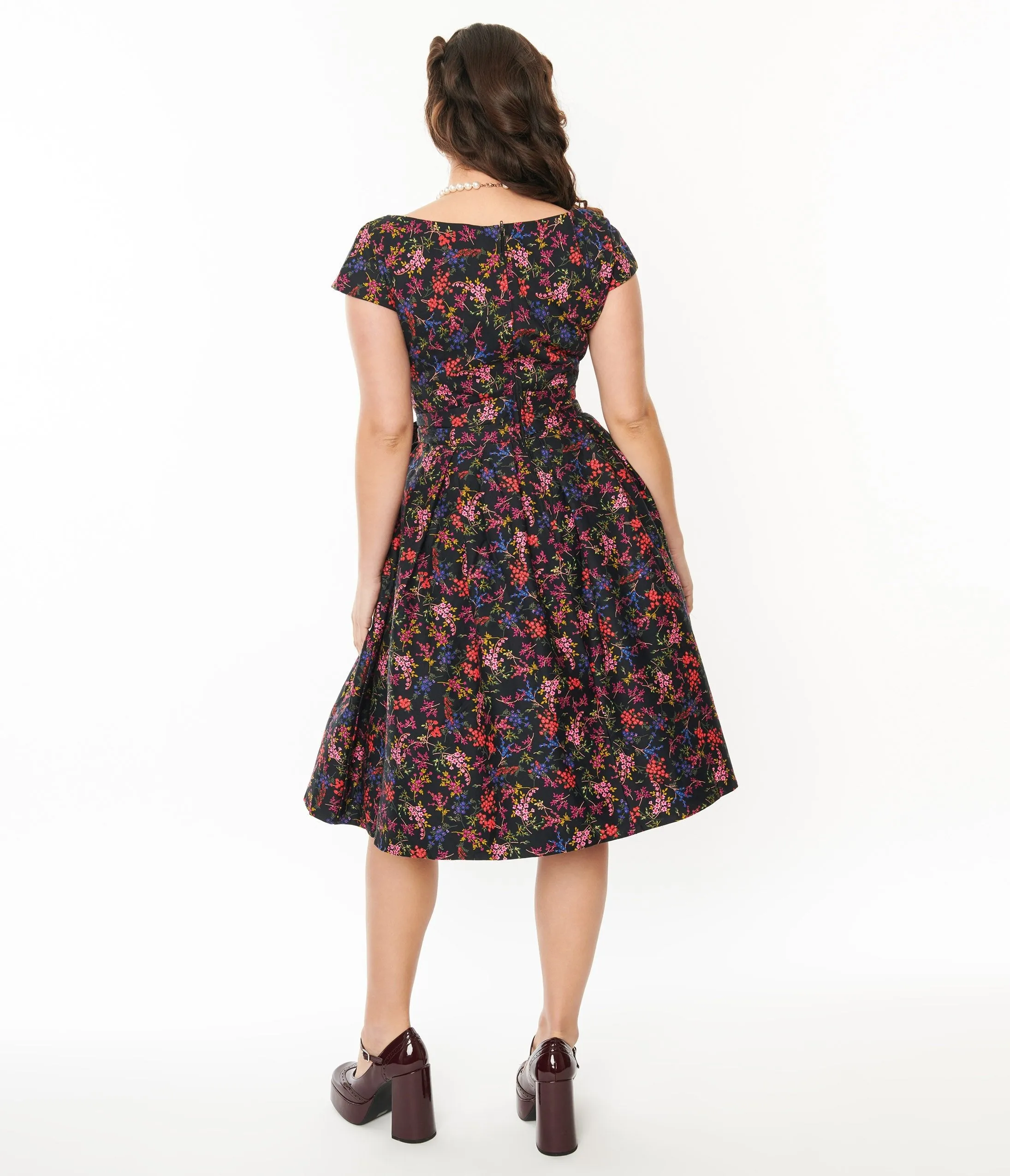 Black & Multicolor Floral Nova Swing Dress sold by Unique Vintage product image thumbnail 3