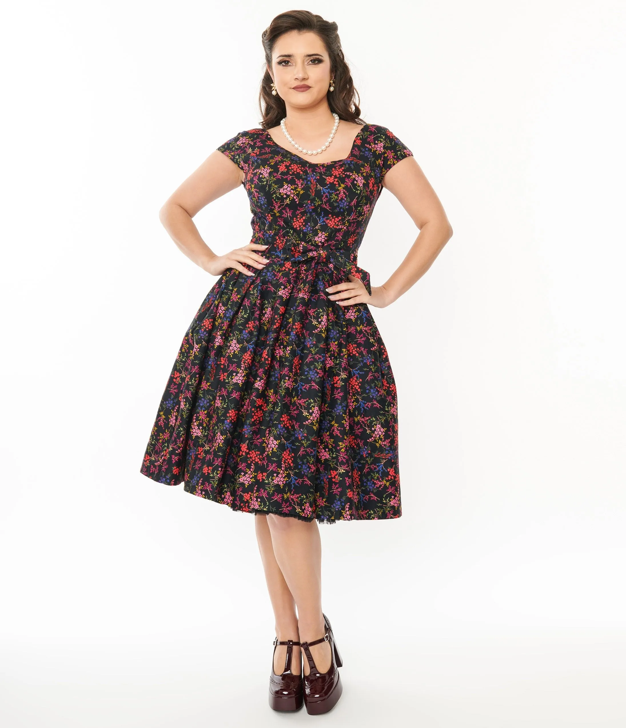Black & Multicolor Floral Nova Swing Dress sold by Unique Vintage