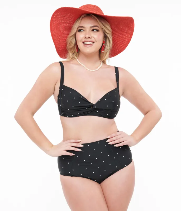 Black & White Polka Dot Two Piece Swim Set sold by Unique Vintage