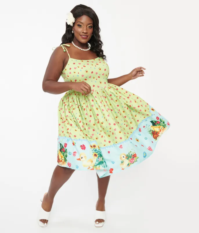 Little Golden Books x Unique Vintage Plus Size Green & Light Blue Fuzzy Duckling Bobbie Swing Dress sold by Unique Vintage