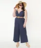 Plus Size Navy Blue V-Neck Jumpsuit sold by Unique Vintage