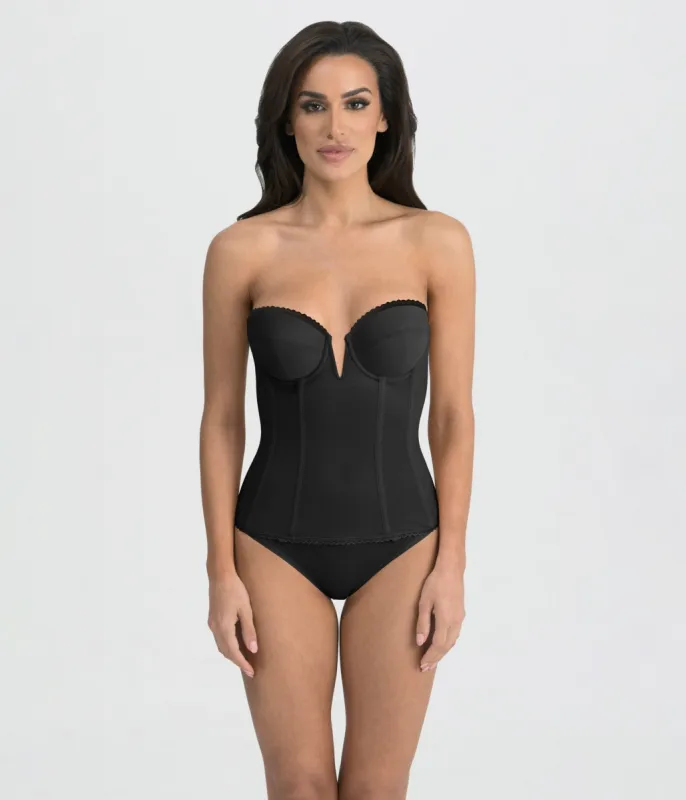 Black Deep Plunge V-Wire Longline Vivienne Bustier Bra sold by Unique Vintage