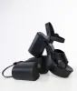 Black Leatherette Cross Strap Chunky Platform Sandals sold by Unique Vintage