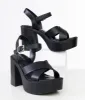 Black Leatherette Cross Strap Chunky Platform Sandals sold by Unique Vintage