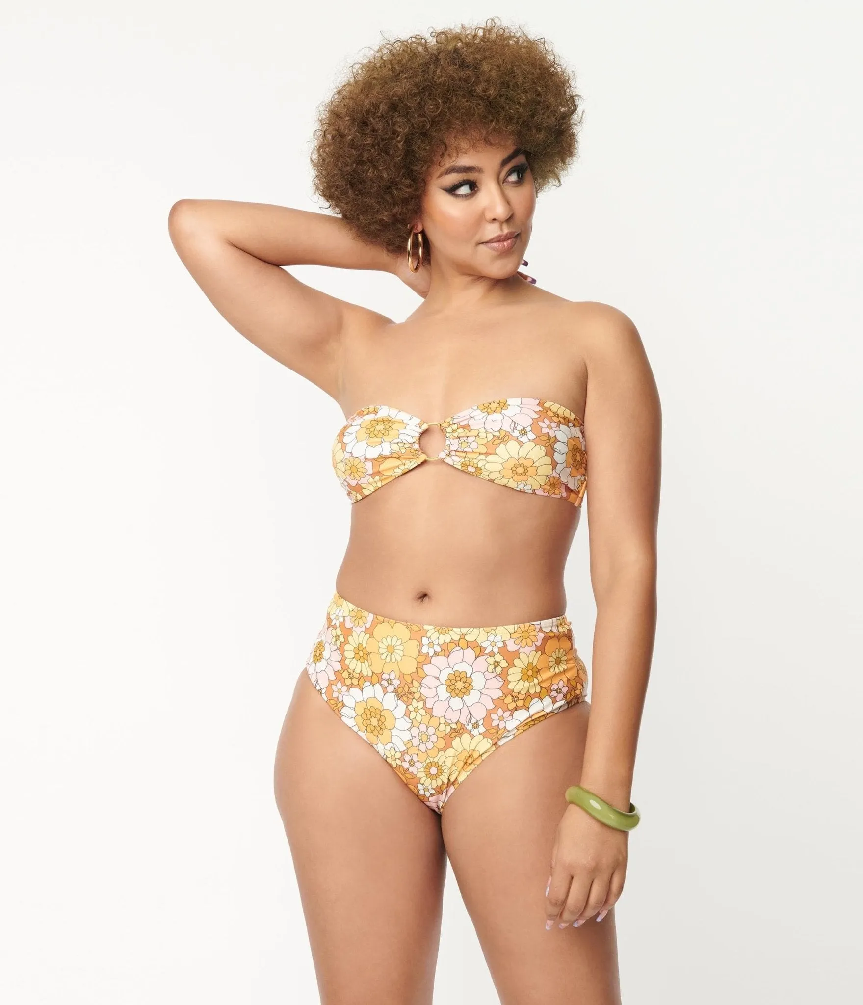 Magnolia Place 1970s Mustard Floral Print Two Piece Swimsuit sold by Unique Vintage product image thumbnail 5