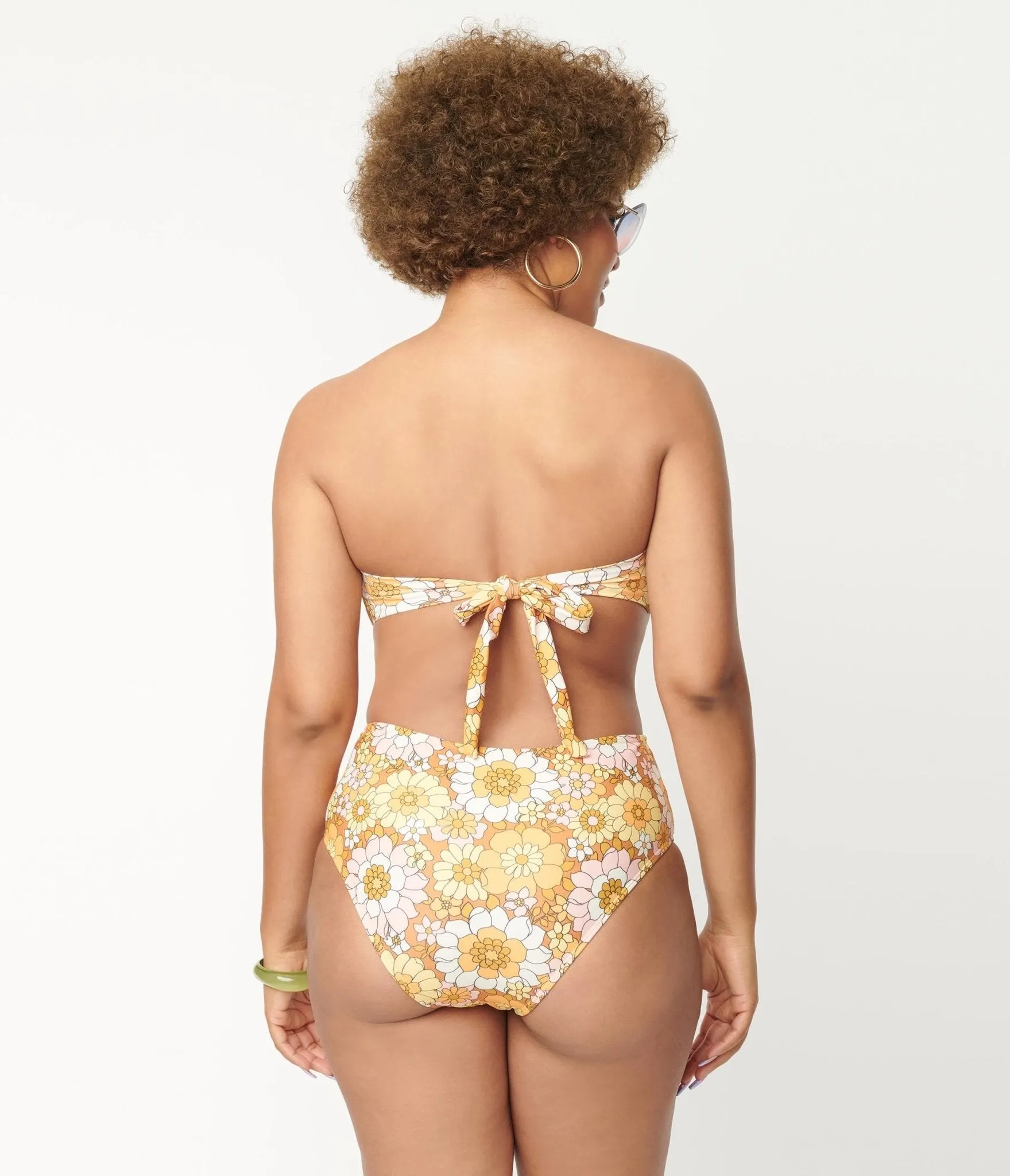 Magnolia Place 1970s Mustard Floral Print Two Piece Swimsuit sold by Unique Vintage product image thumbnail 2