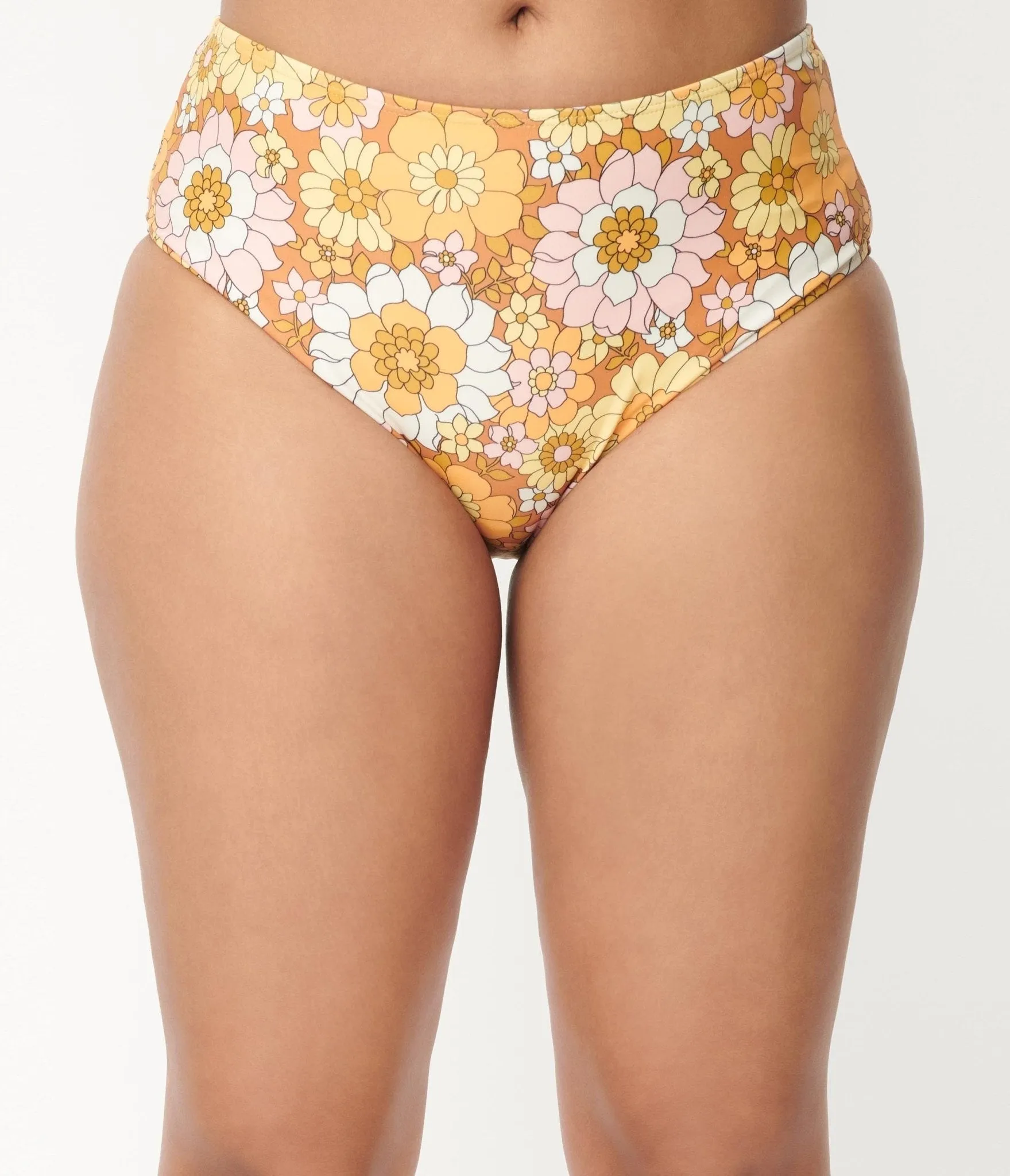 Magnolia Place 1970s Mustard Floral Print Two Piece Swimsuit sold by Unique Vintage product image thumbnail 3